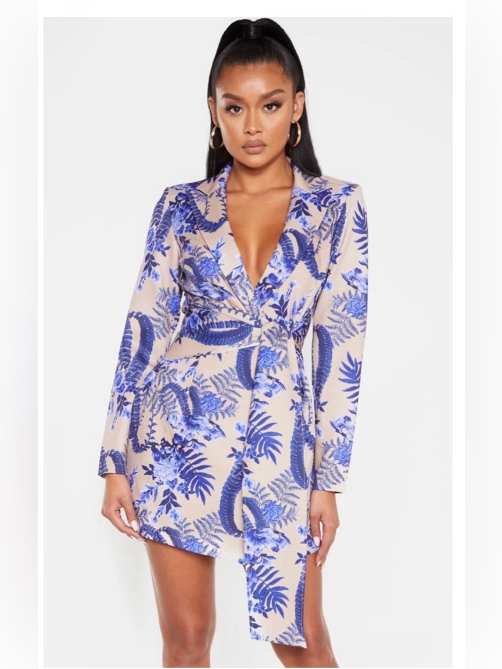 PrettyLittleThing Peach Mini Dress with Blue Floral Print